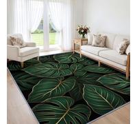 Tapis de Salon Feuilles Palmier Végétation Tropicale 160x230cm, Doux | Monstera Vert Émeraude, Tapis Lavable en Machine, Poil Ras, Antidérapant, Ne Peluche Pas, pour cuisine, Descente de Lit