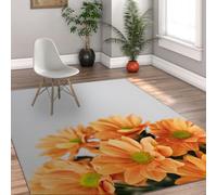 Tapis de Salon Floraux 80x150cm Rugs lavables Bohème Doux antidérapant Orange Vif Daisy Tapis de Sol intérieur pour Chambre Salle à Manger