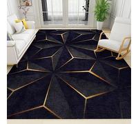 Tapis de Salon Géométrie Or Noir Facile à Nettoyer Tapis Art Abstrait Moderne pour Salon, Salle à Manger Chambre à Coucher, Doux et Confortable Antidérapant 160 x 230 cm