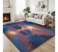 Tapis de Salon Glacier Antarctique Montagnes Coucher Soleil Arc en Ciel 100 x 160 cm Poil Court Moquette, Paysage Naturel Adulte Tapis, pour Entrée Cuisine Couloir Doux Lavable Antidérapant Moquette