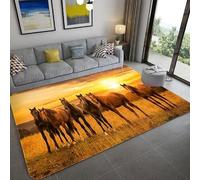 Tapis De Salon, Grand Moderne Tapis De Couloir, Chambre Décor Tapis Antidérapant, Tapis Impression en Troupeau d'animaux Chevaux Au Crépuscule 50 X 80 Cm 3D Motif Tapis pour Salon Chambre GR -6G1P+U2