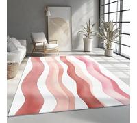 Tapis de Salon Imprimé Aquarelle Vagues Rayures 100x150 cm, Rose Entretien Facile Intérieur Moquette - Doux Au Toucher, Lavable, Antitache, Ne Perd Pas Ses Poils pour Chambre d'enfant