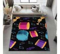 Tapis de Salon Imprimé Dessin Animé Tambour Notes De Musique, Noir 40x60 cm Moquette d'intérieur Douce antidérapante Facile d'entretien - pour Chambre d’Enfant et Chambre à Coucher