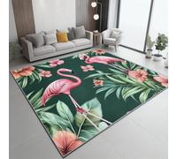 Tapis de Salon Imprimé Flamant Rose Feuilles Tropicales 160x230 cm, Vert Entretien Facile Intérieur Moquette - Doux Au Toucher, Lavable, Antitache, Ne Perd Pas Ses Poils pour Chambre d'enfant