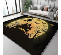 Tapis de Salon Imprimé Halloween Sorcière Pleine Lune 60x90 cm, Noir Entretien Facile Intérieur Moquette - Doux Au Toucher, Lavable, Antitache, Ne Perd Pas Ses Poils pour Chambre d'enfant