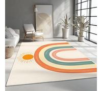 Tapis de Salon Imprimé Lignes Arches Colorées Soleil 140x200 cm, Beige Entretien Facile Intérieur Moquette - Doux Au Toucher, Lavable, Antitache, Ne Perd Pas Ses Poils pour Chambre d'enfant