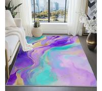 Tapis de Salon Imprimé Magnifique Aquarelle Marbre, Bleu Violet 100x150 cm Moquette d'intérieur Douce antidérapante Facile d'entretien - pour Chambre d’Enfant et Chambre à Coucher