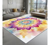 Tapis de Salon Imprimé Magnifique Mandala Fleurs 120 x 180 cm, Coloré Entretien Facile Intérieur Moquette - Doux Au Toucher, Lavable, Antitache, Ne Perd Pas Ses Poils pour Chambre d'enfant