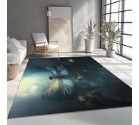Tapis de Salon Imprimé Mystérieux Libellule Fleurs, Bleu-Gris, 60x90 cm Moquette d'intérieur Facile d'entretien, Douce et antidérapante - pour Chambre d’Enfant et Chambre à Coucher