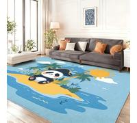 Tapis de Salon Imprimé Noix de Coco Tropicale Panda thème Moquette Antidérapant Lavable à Poils Ras, Jaune Écologique Intérieur pour Chambre d'enfant, 160 x 230 cm Paillasson Décor À La Maison