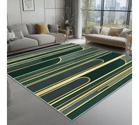 Tapis de Salon Imprimé Rayures Et Lignes en Feuille d'or 140 x 200 cm, Vert Entretien Facile Intérieur Moquette - Doux Au Toucher, Lavable, Antitache, Ne Perd Pas Ses Poils pour Chambre d'enfant