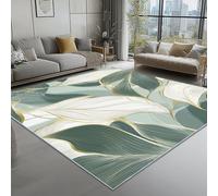 Tapis de Salon Imprimé Résumé Feuilles Lignes 120 x 180 cm, Vert Entretien Facile Intérieur Moquette - Doux Au Toucher, Lavable, Antitache, Ne Perd Pas Ses Poils pour Chambre d'enfant