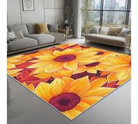 Tapis de Salon Imprimé Résumé Plantes Tournesols 140 x 200 cm, Couleur Orange Entretien Facile Intérieur Moquette - Doux Au Toucher, Lavable, Antitache, Ne Perd Pas Ses Poils pour Chambre d'enfant