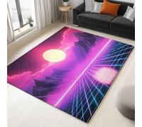Tapis de Salon Imprimé Rêve Montagnes Lune Quadrillage, Violet 50x80 cm Moquette d'intérieur Douce antidérapante Facile d'entretien - pour Chambre d’Enfant et Chambre à Coucher