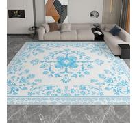 Tapis de Salon Imprimé Simple Oriental Géométrique Bleu Crème, 60 x 90 cm Rétro Doux Antidérapant et Écologique Paillasson Intérieur - pour Chambre d'enfan Chambre à Coucher