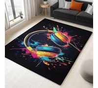 Tapis de Salon Imprimé Thème Musical Écouteurs 100 x 150 cm, Noir Entretien Facile Intérieur Moquette - Doux Au Toucher, Lavable, Antitache, Ne Perd Pas Ses Poils pour Chambre d'enfant