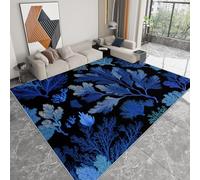 Tapis de Salon Lavable 120 x 170 cm Plantes Corail Algues Feuilles, Tapis Interieur Bleu - Moquette Moderne Doux Antidérapant pour Salon Chambre à Coucher Canapé Chambre d'enfant Salle de Jeu
