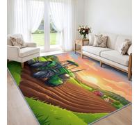 Tapis de Salon Lavable 120 x 170 cm Tracteur Vert Terres Agricoles | Tapis Antidérapant à Poils Ras Dessin Animé Rustique pour Cuisine Bureau Salle à Manger - Moquette Chambre d'enfant