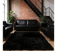 Tapis de Salon Lavable 130 x 310 cm, Soft à Poils Longs Moelleux, Antidérapant, Intérieur Moderne Décoration, pour Salon Soft Fluffy Area Rugs Tapis, Noir