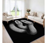 Tapis de Salon Lavable 140x200 cm Art du Tatouage Animal Python Écaille, Gothique Sombre Tapis Antidérapant à Poils Ras - Noir et Blanc Moquette Décorde Sol Douce pour Chambre Bureau Chambre d'enfant