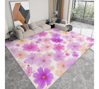 Tapis de Salon Lavable 160 x 230 cm Campagne Fleurs Marguerites, Tapis de Chambre à Poils Courts Rose Violet, Moquette Antidérapant et Doux - Moquette Moderne pour Salle à Manger Bureau Couloir Entrée