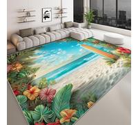 Tapis de Salon Lavable 160 x 230 cm Style Côtier, Tapis Antidérapant Plage Planche Surf Tropical Plantes Floral pour Chambre - Coureur Imprimé à Poils Courts pour Salle à Manger Bureau Salle de Jeux
