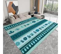 Tapis de Salon Lavable 160 x 230 cm Tribal Traditionnel, Tapis Interieur Vert Turquoise Bordures Fleurs - Moquette Moderne Doux Antidérapant pour Salon Chambre à Coucher Canapé Chambre d'enfant