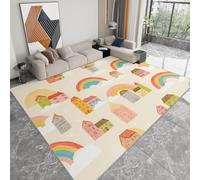 Tapis de Salon Lavable 180 x 240 cm Dessin Animé, Tapis Interieur Impression Arc en Ciel Maison Architecture - Moquette Moderne Doux Antidérapant pour Salon Chambre à Coucher Canapé Chambre d'enfant
