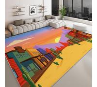 Tapis de Salon Lavable 80 x 150 cm Style Western, Tapis Antidérapant Cartoon Architecture Plantes Cactus pour Chambre - Coureur Imprimé à Poils Courts pour Salle à Manger Bureau Salle de Jeux