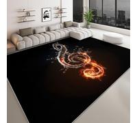 Tapis de salon lavable 80 x 150 cm thèmes musicaux, tapis antidérapant notes de musique abstraites eau feu pour chambre - coureur imprimé à poils courts pour salle à manger bureau salle de jeux