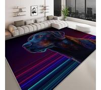 Tapis de salon lavable en machine 100 x 160 cm futurisme néon, coureur faible poil antidérapant avec imprimé animaux noir chien - tapis chambre pour la chambre à coucher le bureau à domicile