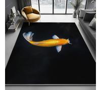 Tapis de Salon Lavable en Machine 120 x 170 cm, Antidérapant Durable Tapis Photographie Minimaliste De Carpes Koï Motif pour Le Salon, l'Entrée la Chambre et la Cuisine, Noir