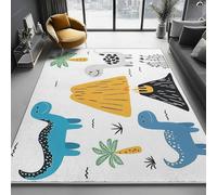 Tapis de Salon Lavable en Machine 120 x 170 cm, Antidérapant Durable Tapis Volcan De Dessin Animé Dinosaure Motif pour Le Salon, l'Entrée la Chambre et la Cuisine, Blanc