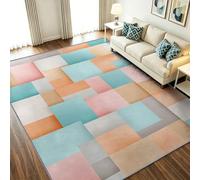 Tapis de Salon Lavable en Machine 120 x 180 cm 3D Abstrait Moderne Moquette Antidérapant à Poils Courts, Géométrique Patchwork Bloc Couleur - Tapis de Sol à Poils Ras pour Chambre et Cuisine