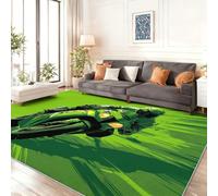 Tapis de Salon Lavable en Machine 120 x 180 cm, avec Lignes Simples de Voitures et de Motos de Course Motif Imprimé Antidérapant Tapis Chambre pour la Chambre à Coucher, Le Bureau, Vert Noir