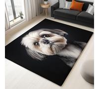 Tapis De Salon Lavable en Machine, 140 X 200 Cm Moquette Chambre Descente De Lit, Tapis À Poils Courts, Animaux Animaux De Compagnie Shih Tzu, Doux pour Salon Et Chambre - Beige Noir