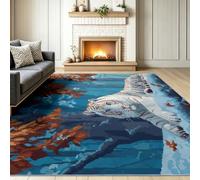 Tapis de Salon Lavable en Machine 140 x 200 cm, Tapis Poils Courts Antidérapant et Doux Imprimé Dessin Animé Tigre, Moquette Motif Pixel Art Jungle Animaux pour Chambre Bureau Cuisine, Bleu