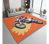 Tapis de Salon Lavable en Machine 140x200 cm - Faible Poil Entretien Facile Antidérapant avec Dessin Animé Pilote De Motocross Tapis Chambre pour Chambre d'enfant Le Bureau à Domicile, Orange