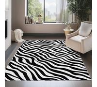 Tapis de Salon Lavable en Machine 160 x 230 cm, Antidérapant Durable Tapis Rayures Zébrées Animales À La Mode Motif pour Le Salon, l'Entrée la Chambre et la Cuisine, Noir