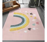 Tapis de Salon Lavable en Machine 160 x 230 cm Tapis antidérapant, Joli Cœur d'amour Graffiti Bohèmeimprimé pour Le Salon l'entrée la Chambre et la Cuisine, Rose