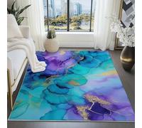 Tapis de Salon Lavable en Machine 50x80 cm - Faible Poil Entretien Facile Antidérapant avec Magnifique Aquarelle Texture Tapis Chambre pour Chambre d'enfant Le Bureau à Domicile, Bleu Violet