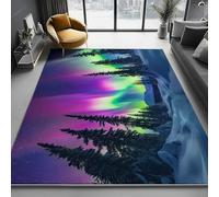 Tapis de Salon Lavable en Machine 60 x 110 cm, Antidérapant Durable Tapis Fantaisie Mystérieuse Lumière Arctique Motif pour Le Salon, l'Entrée la Chambre et la Cuisine, Bleu-Violet