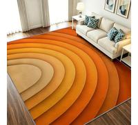 Tapis de Salon Lavable en Machine 60 x 90 cm 3D Moderne Bohème Moquette Antidérapant à Poils Courts, Géométrique Demi-Cercle Arches - Tapis d'entrée Poils Ras pour Chambre et Cuisine, Orange