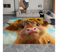 Tapis de Salon Lavable en Machine 60 x 90 cm, Tapis à Faible Poil Antidérapant avec Imprimé Mignon Charmant Floral Animaux - pour la Chambre à Coucher Le Bureau à Domicile, Ocre Jaune-Brun