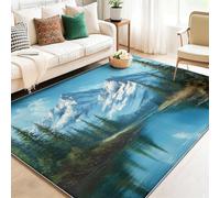 Tapis de Salon Lavable en Machine 80 x 150 cm, avec Nature Lacs Montagnes forêts Motif Imprimé Antidérapant Tapis Chambre pour la Chambre à Coucher, Le Bureau à Domicile, Bleu