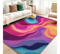 Tapis de Salon Lavable en Machine 80 x 150 cm, Faible Poil Antidérapant Adapté à l'aspirateur avec Motif Imprimé Art Abstrait Vagues Lignes Tapis Chambre, pour la Le Bureau à Domicile Coloré