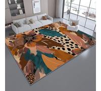 Tapis de Salon Lavable en Machine 80 x 150 cm Faible Poil Entretien Facile Antidérapant, Brun Tapis Imprimé Rétro Bohème Floral Imprimé Léopard pour Salle à Manger Chambre d’Enfant Nurserie