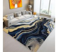 Tapis de Salon Lavable en Machine, Abstrait Liquide Marbre Thème Poil Court Antidérapant Imprimé Noir Or Flanelle Tapis, pour Salon Chambre Coucher Salle Manger, 80 x 150 cm