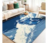 Tapis de Salon Lavable en Machine Bleu Blanc Anime Motos Glace Et Neige Sports Faible Poil Antidérapant avec Motif Imprimé Tapis Chambre pour la Chambre à Coucher, 120 x 170 cm