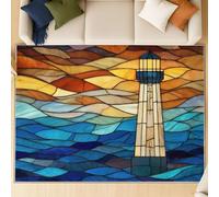Tapis de salon lavable en machine - tapis antidérapant moelleux grand format, Peinture sur verre ciel vagues océaniques, tapis doux pour entrée, chambre et cuisine, 140 X 200 cm, Multicolore